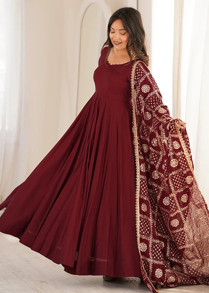 Maroon Embroidered Anarkali