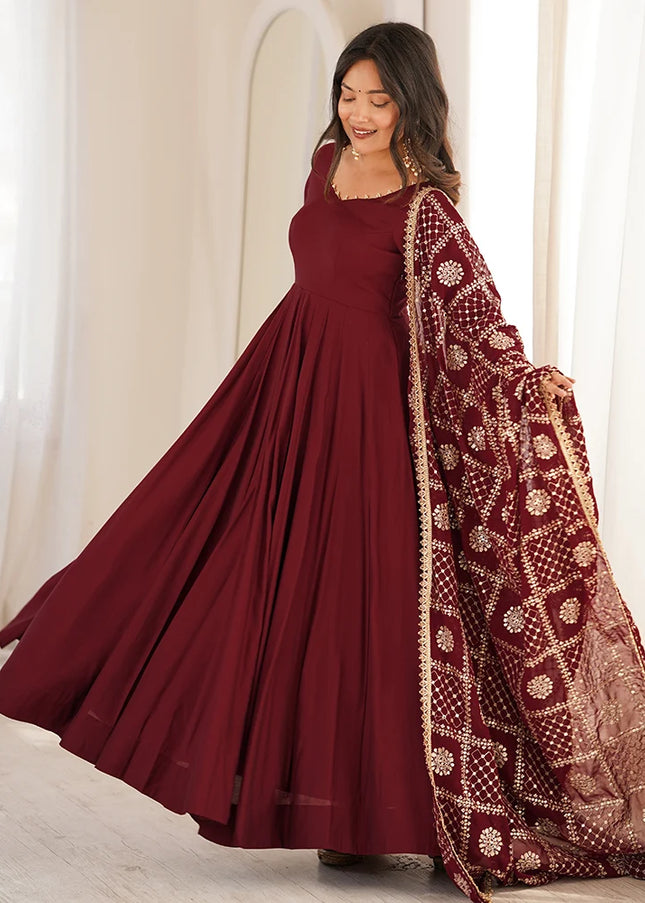 Maroon Embroidered Anarkali