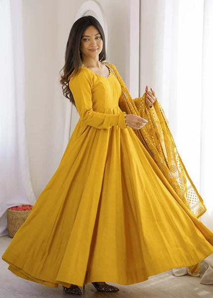 Yellow Embroidered Anarkali