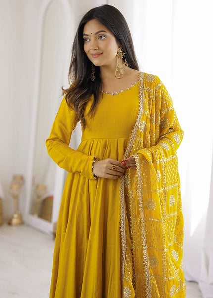Yellow Embroidered Anarkali