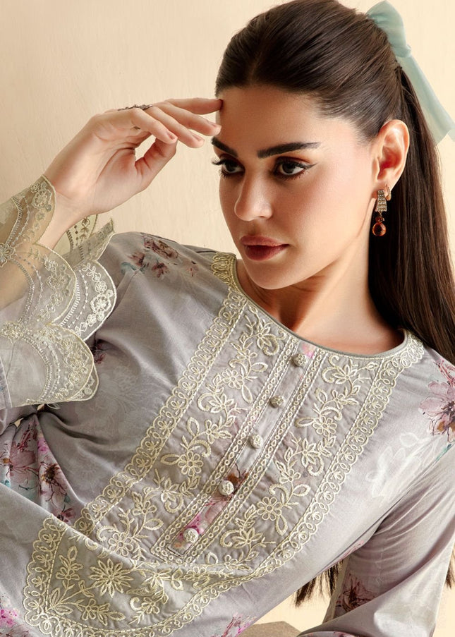 Grey Printed and Embroidered Pant Syle Suit