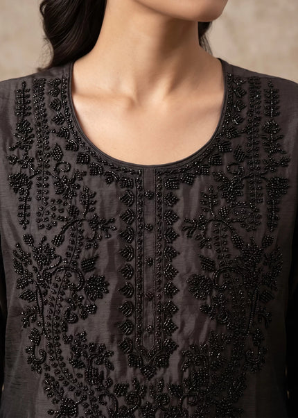 Black Embroidered Palazzo Suit