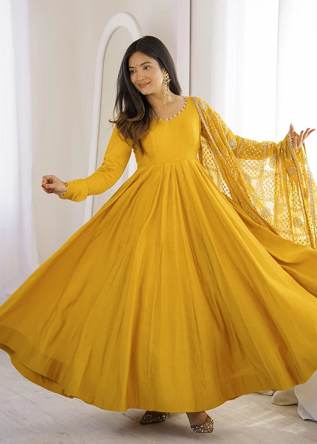 Yellow Embroidered Anarkali