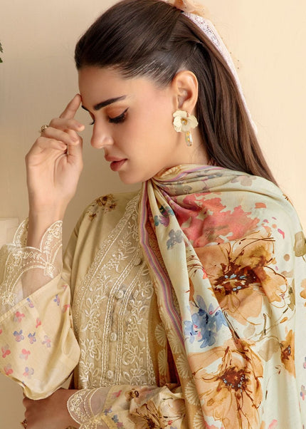 Cream Printed and Embroidered Pant Syle Suit