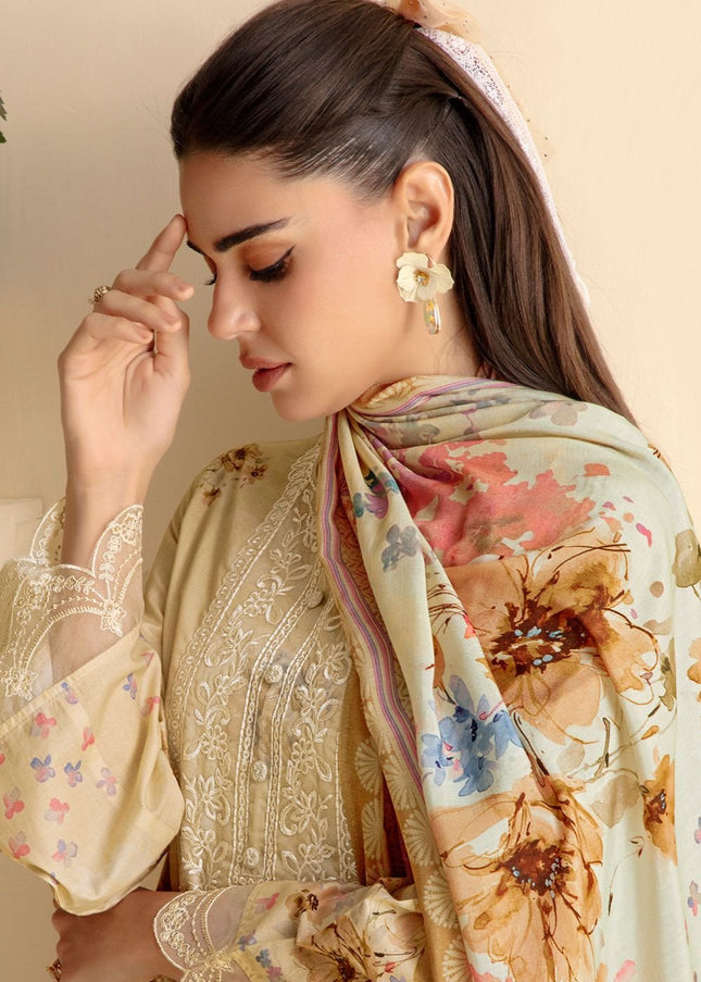 Cream Printed and Embroidered Pant Syle Suit