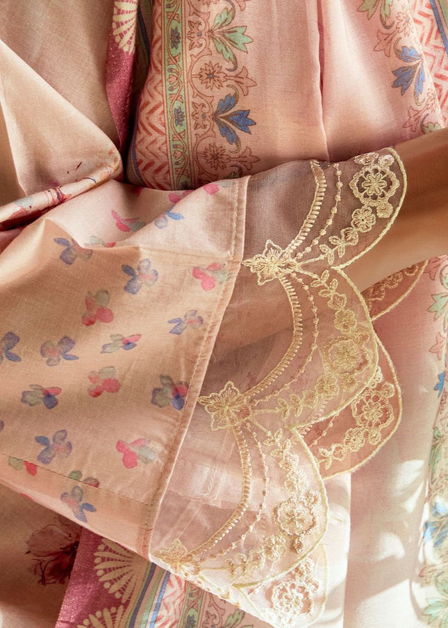 Peach Printed and Embroidered Pant Syle Suit