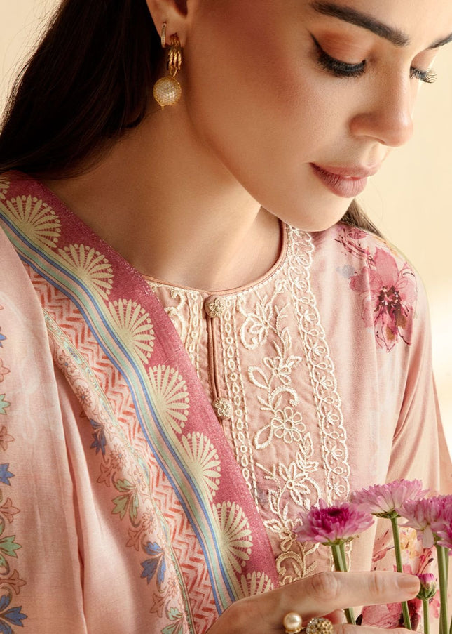 Peach Printed and Embroidered Pant Syle Suit