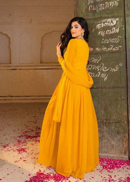 Mustard Yellow Embroidered Anarkali Gown
