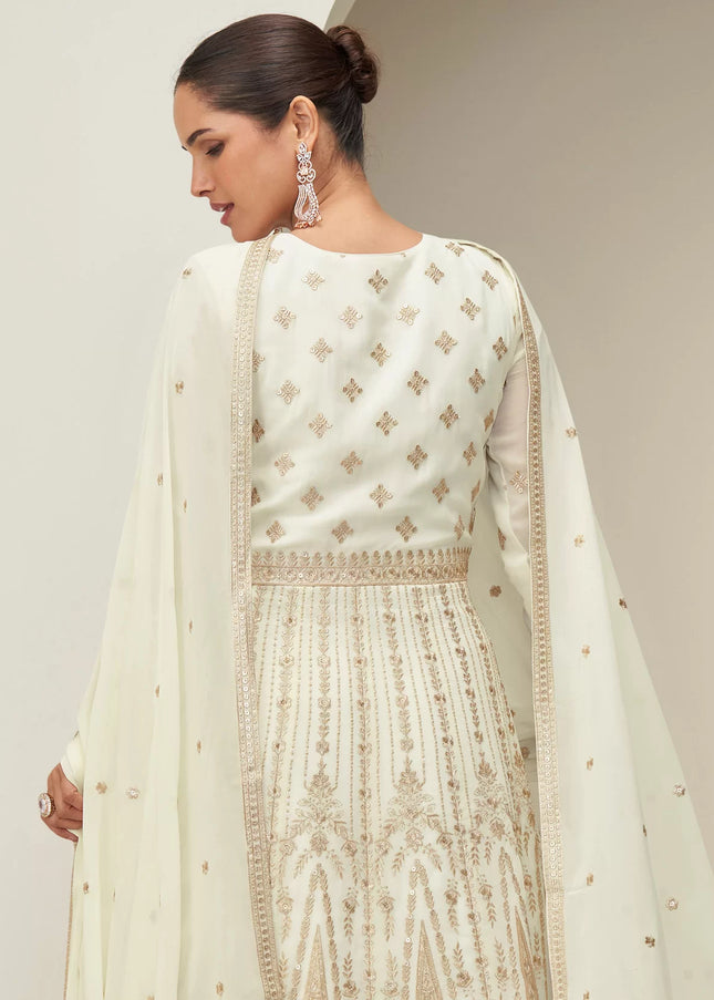 Offwhite Embroidered Anarkali Gown