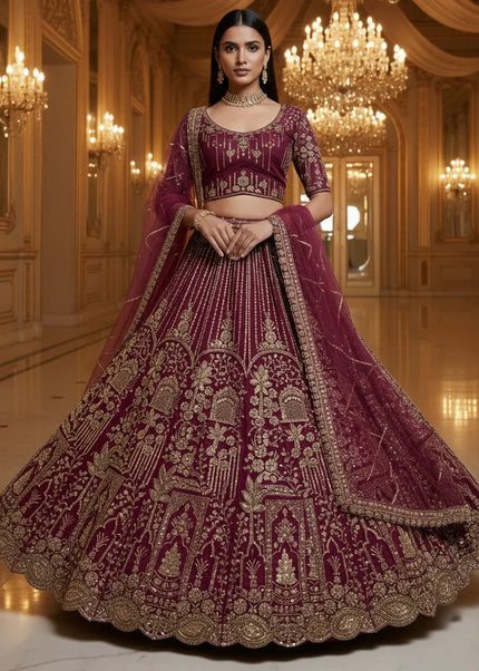 Maroon Embroidered Lehenga Choli