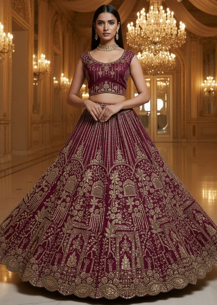 Maroon Embroidered Lehenga Choli
