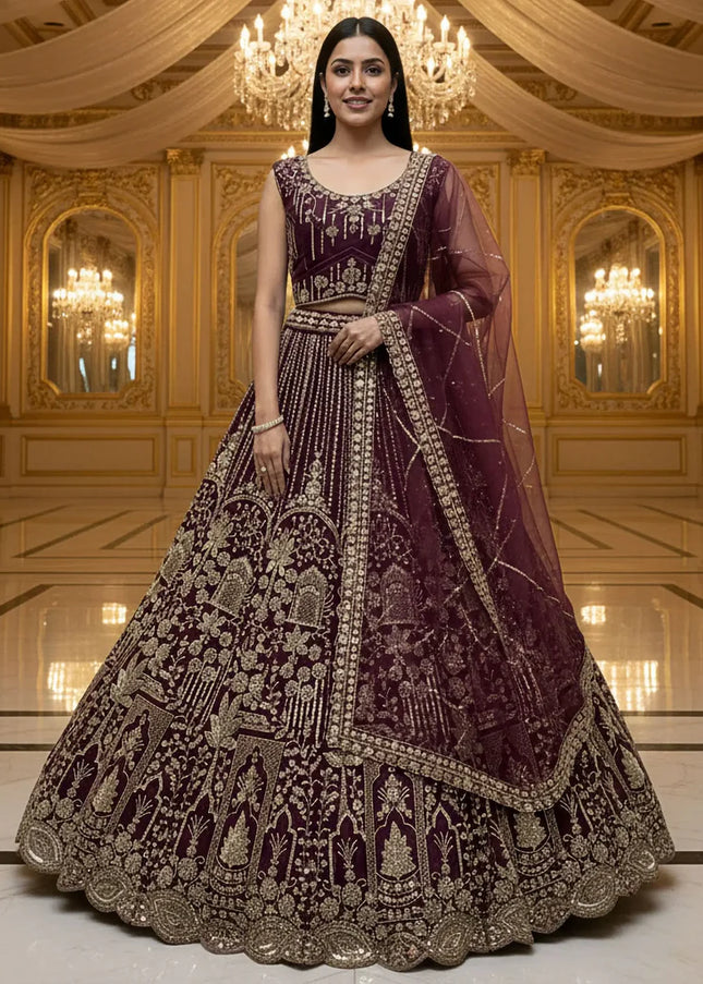 Purple Embroidered Lehenga Choli