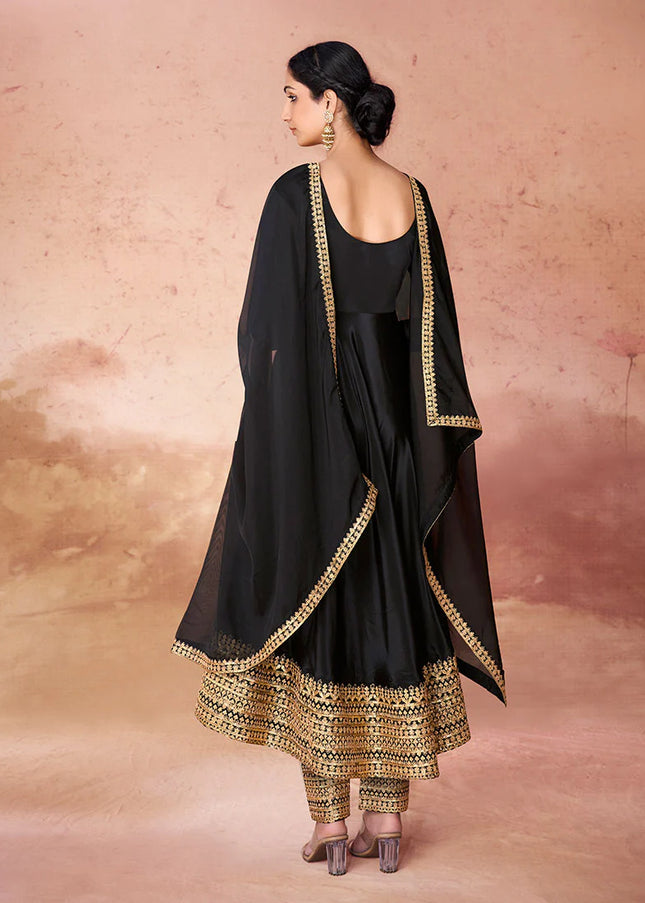 Black Embroidered Straight Pant Suit