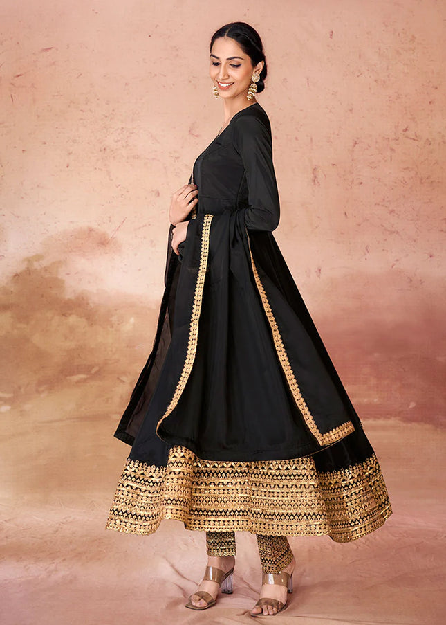 Black Embroidered Straight Pant Suit