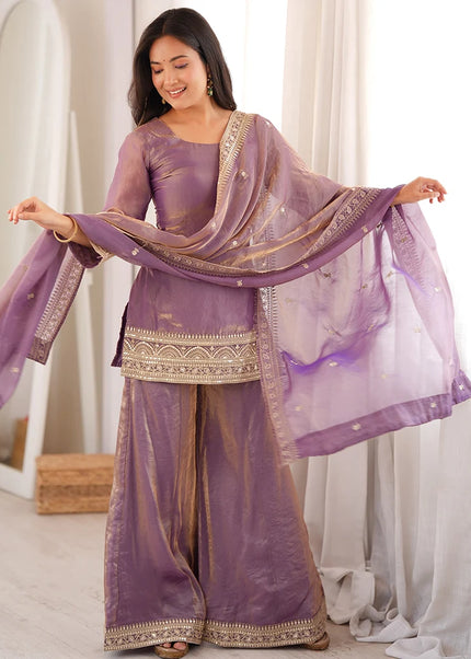 Lavender Embroidered Palazzo Suit