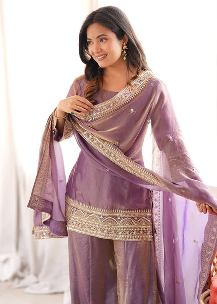 Lavender Embroidered Palazzo Suit