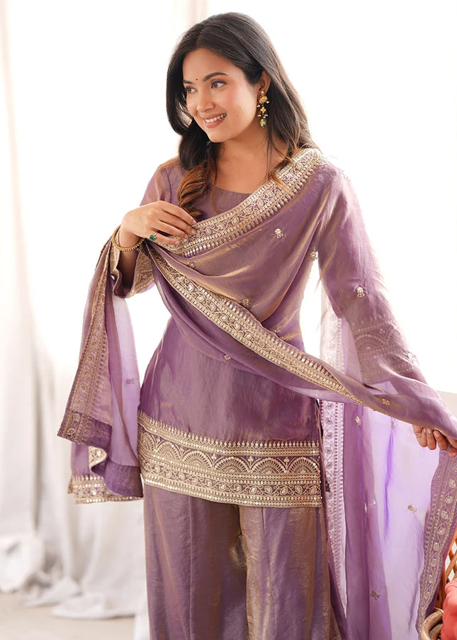 Lavender Embroidered Palazzo Suit
