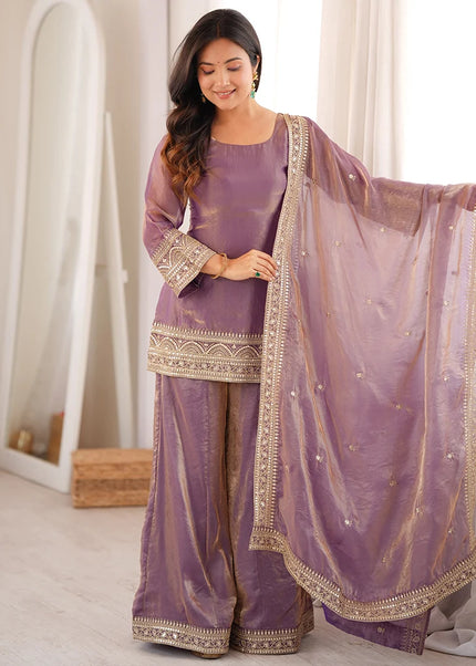 Lavender Embroidered Palazzo Suit