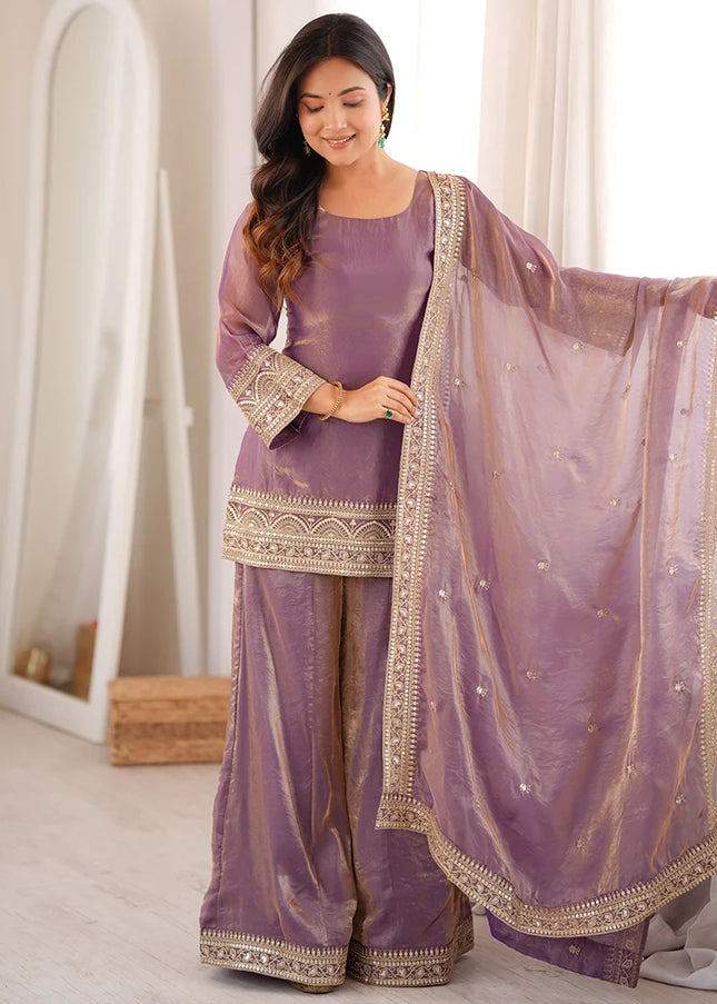 Lavender Embroidered Palazzo Suit