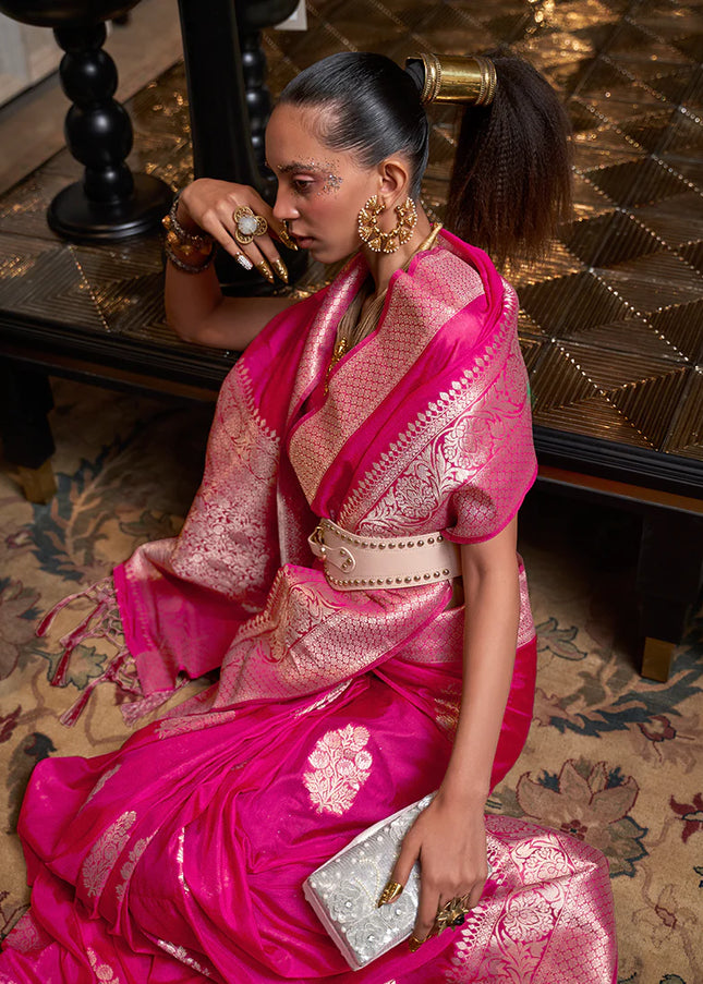 Pink and Gold Weaved Saree
