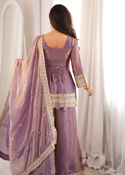 Lavender Embroidered Palazzo Suit