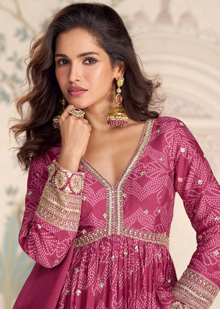 Chinnon Silk Printed and Embroidered Anarkali Gown Series