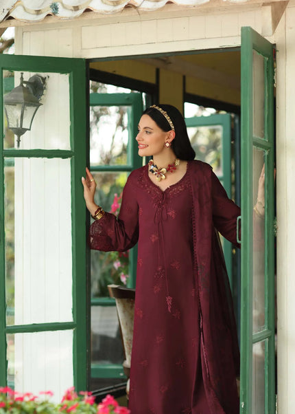 Noor By Saadia Asad | Noor Eid Luxury  Printskhaas '26 - Burgundy