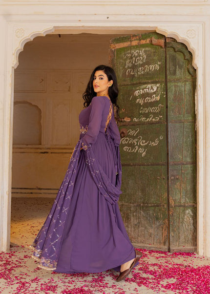 Purple Embroidered Anarkali Gown