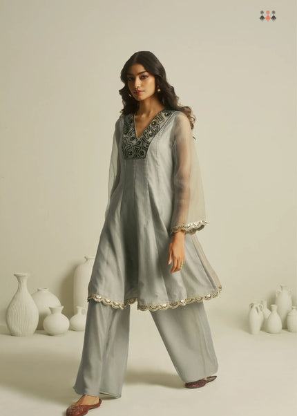 Sea Green Embroidered Palazzo Suit