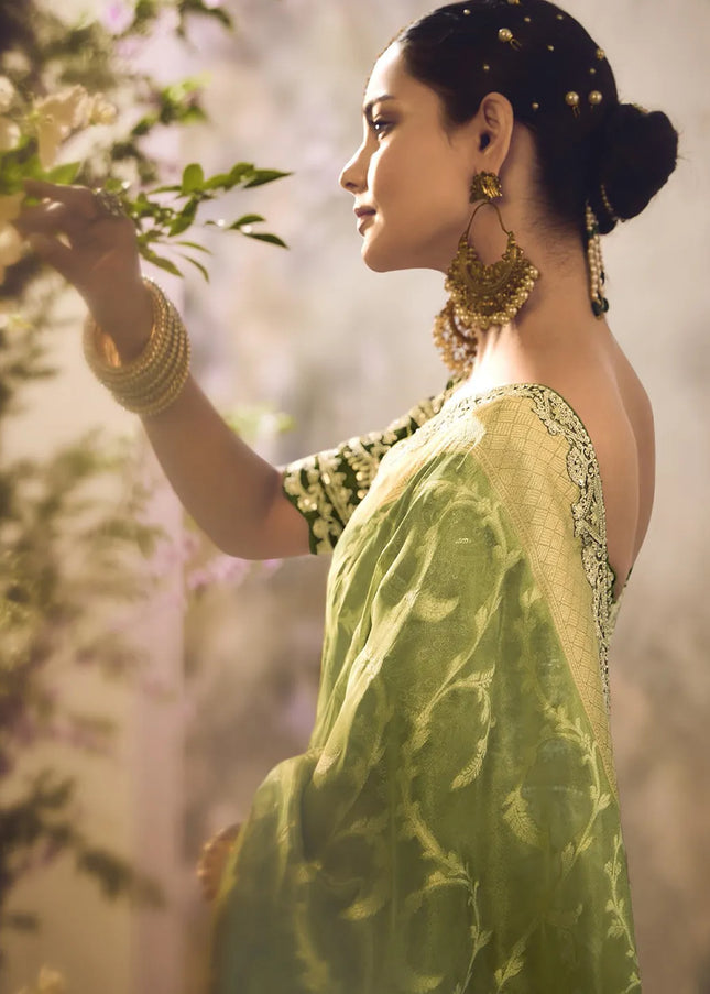 Green Embroidered Wedding Saree