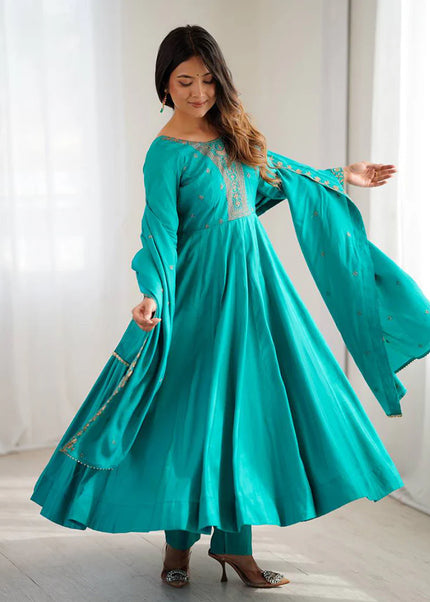Teal Embroidered Anarkali