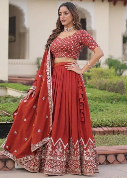 Rust Embroidered Lehenga choli