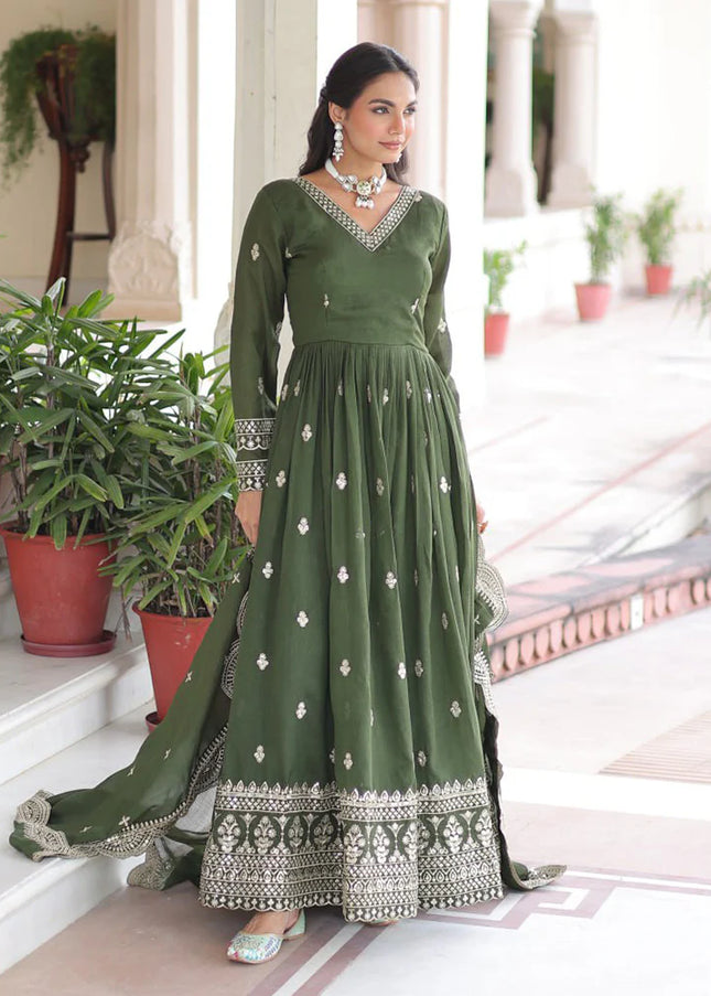 Green Embroidered Anarkali Gown