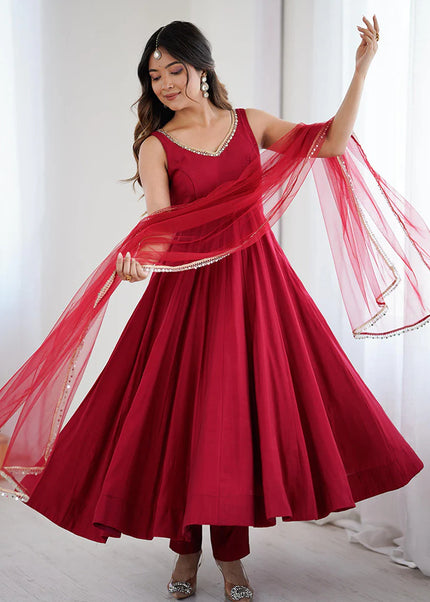 Maroon Embroidered Anarkali