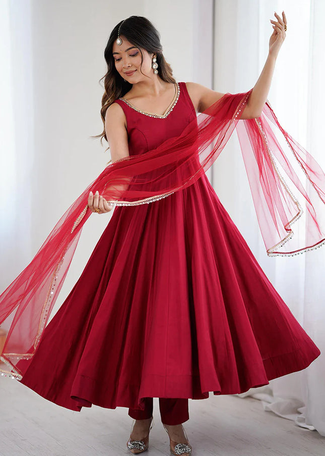 Maroon Embroidered Anarkali