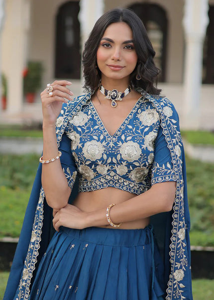 Teal Embroidered Lehenga choli
