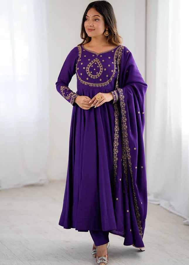 Purple Embroidered Anarkali