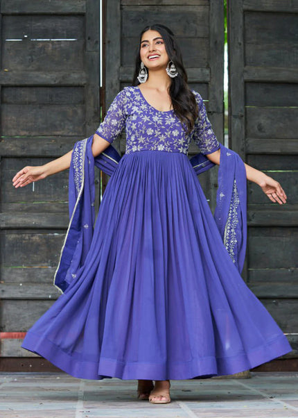 Purple Embroidered Anarkali Gown