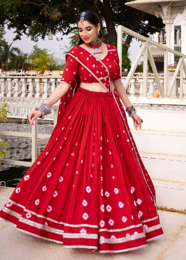 Red Printed and Embroidered Lehenga Choli