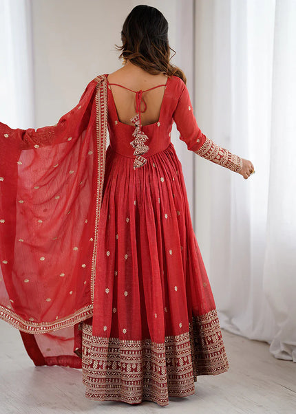 Rust Embroidered Anarkali Gown