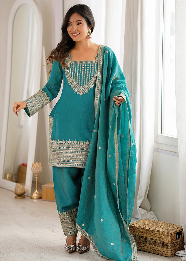 Blue Embroidered Salwar Suit