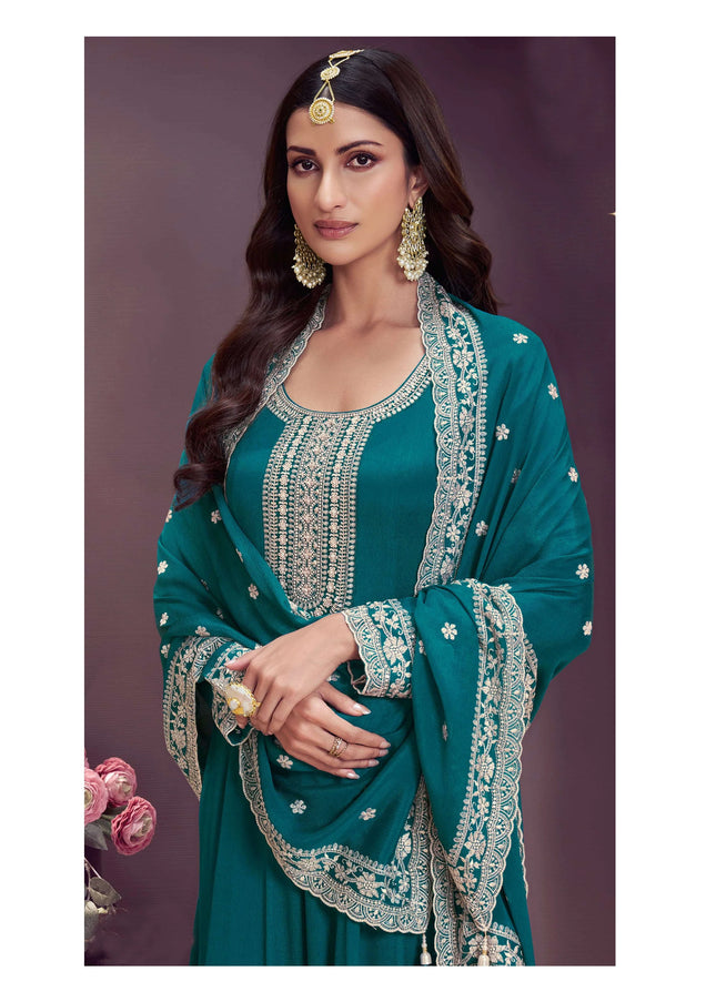 Teal Embroidered Anarkali Gown