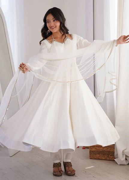 White Embroidered Anarkali