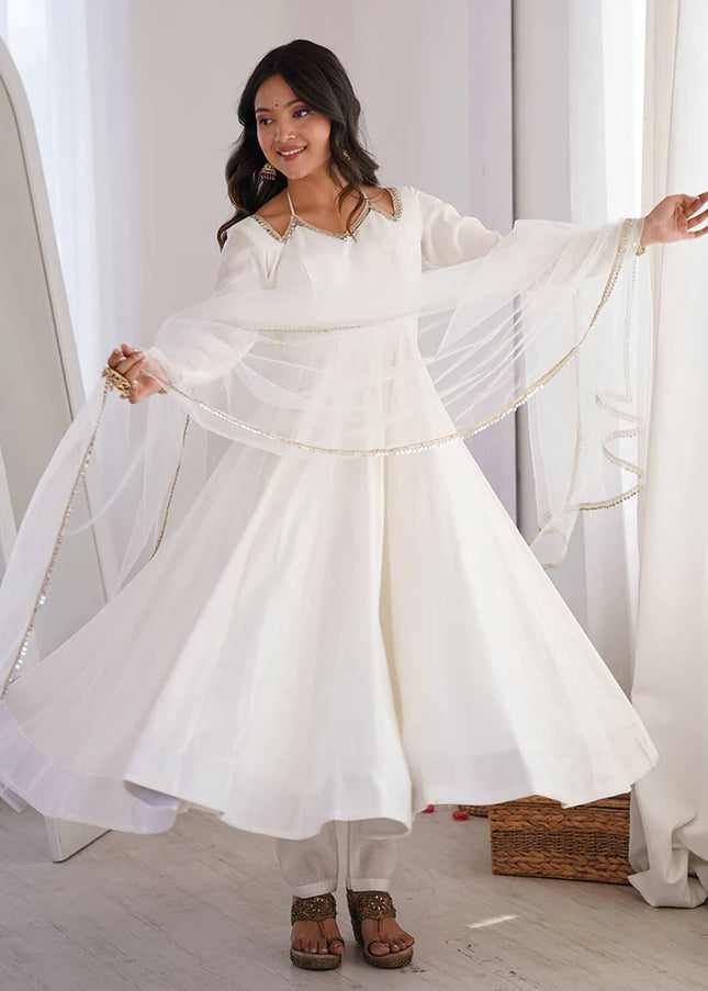 White Embroidered Anarkali