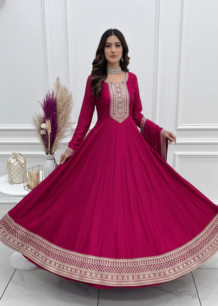 Dark Pink Embroidered Anarkali Gown