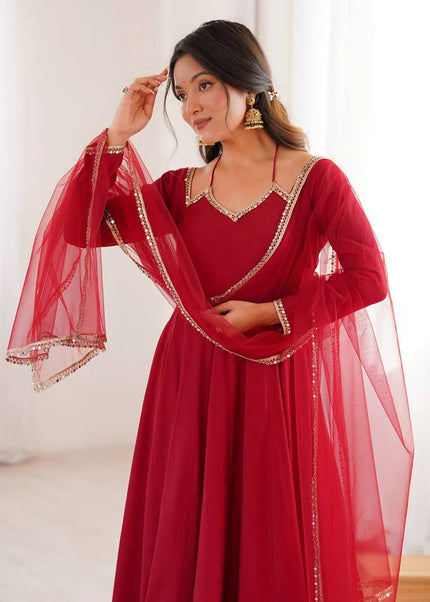 Maroon Embroidered Anarkali