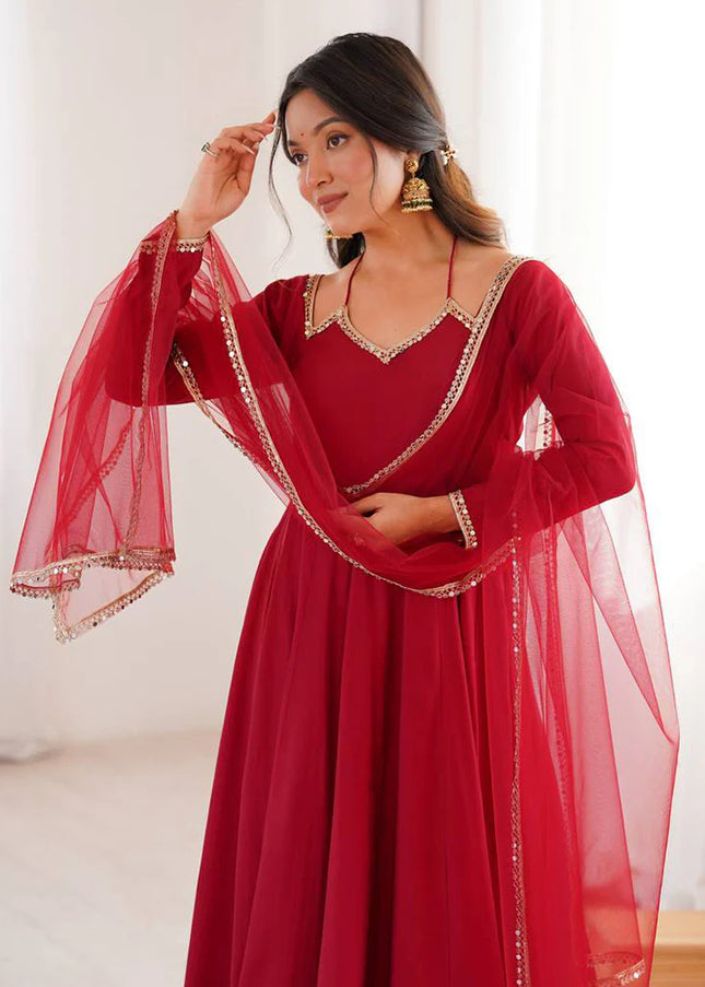 Maroon Embroidered Anarkali