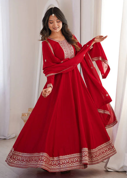 Dark Red Embroidered Anarkali Gown