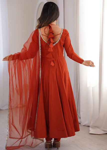 Orange Embroidered Anarkali