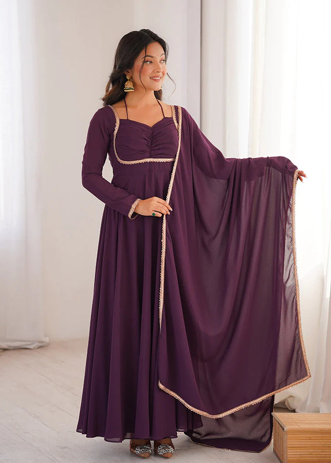 Purple Embroidered Anarkali Gown